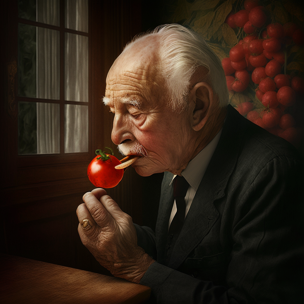 Carl Gustav Jung a punto de fumarse un tomate como si fuera una pipa.